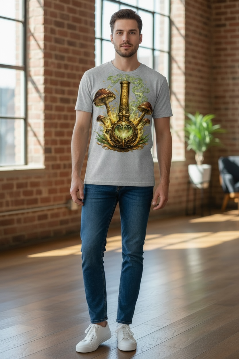 Mushroom Bong T-Shirt | Psychedelic Graphic Tee | Trippy Cannabis Shirt | Festival Streetwear